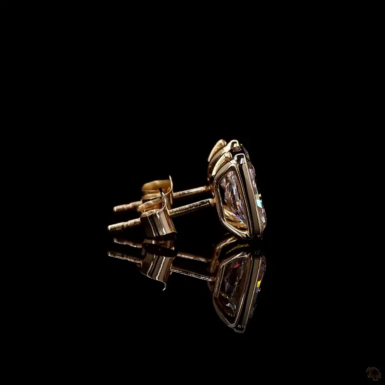 Retro Classic Baguette Diamant-Ohrstecker VVS 14K / 18K Gold – QAMAR 018 | Masry Gems / Retro Classic Baguette Diamond Earrings VVS 14K / 18K Gold – QAMAR 018