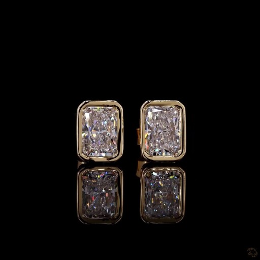 Retro Classic Baguette Diamant-Ohrstecker VVS 14K / 18K Gold – QAMAR 018 | Masry Gems / Retro Classic Baguette Diamond Earrings VVS 14K / 18K Gold – QAMAR 018