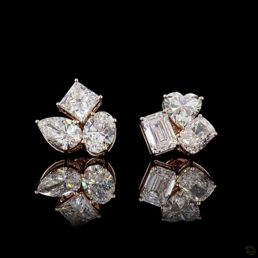 Tri-Cut Diamant-Ohrstecker Oval Princess Pear 14K / 18K Gold – QAMAR 013 | Masry Gems / Tri-Cut Diamond Earrings Oval Princess Pear 14K / 18K Gold – QAMAR 013